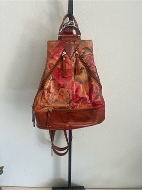 Vintage Féraud Floral Leather Backpack Purse Cottagecore Romantic Boho